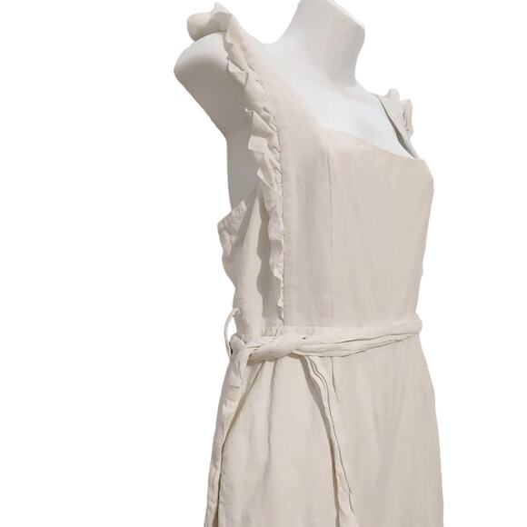 Saint + Secrets Linen Ruffle Apron Front Jumpsuit Tie Waist Soft White Womens L - Picture 4 of 10